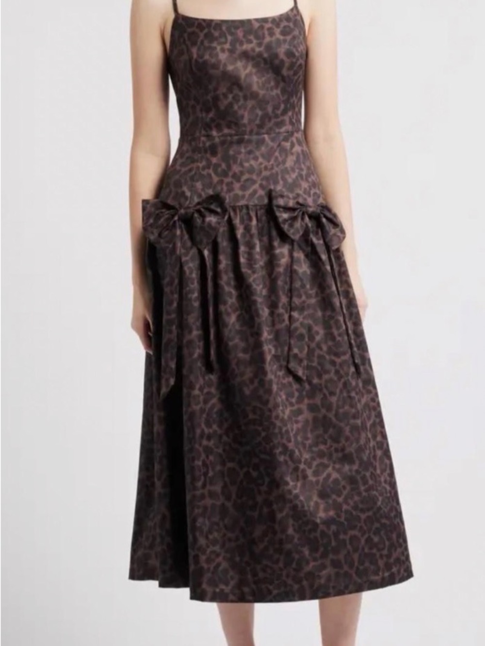 Leopard-Print Brown Midi Skirt with Bow Waist Detail